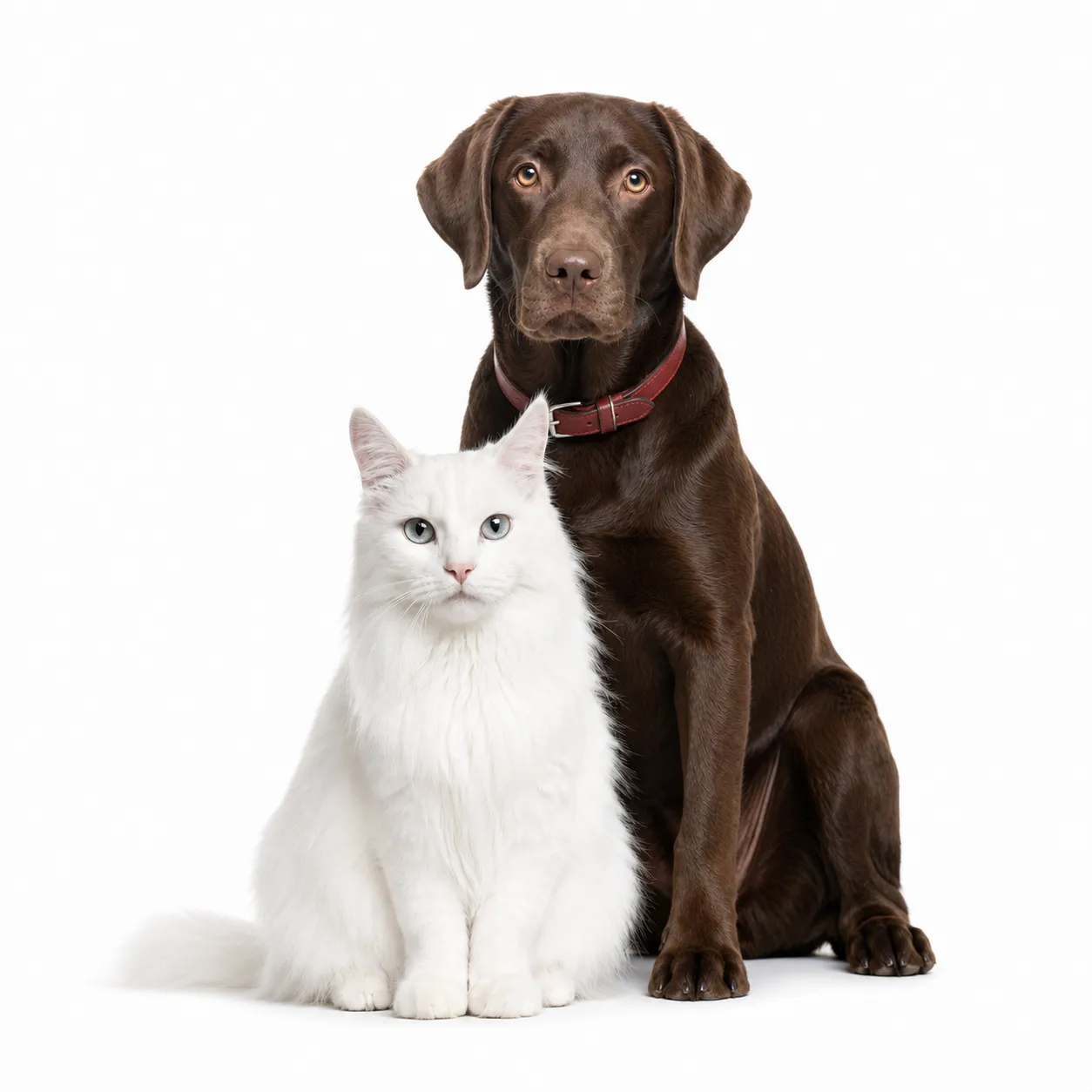 Perro labrador y gato blanco juntos