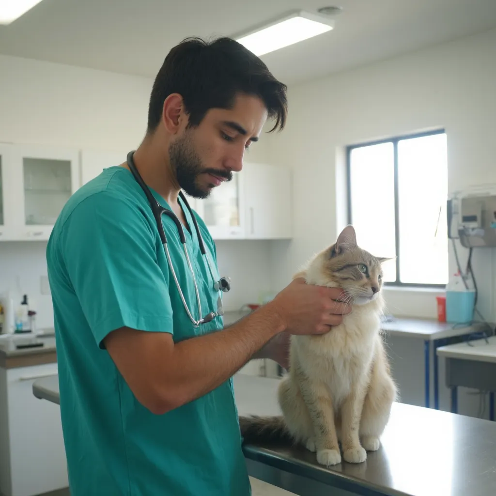 Profesional veterinario revisando a un gato